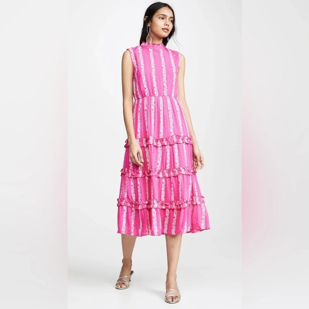 Valencia & Vine Mia Mock Neck Midi Floral Dress Tiered cotton size XS womens - Picture 2 of 7